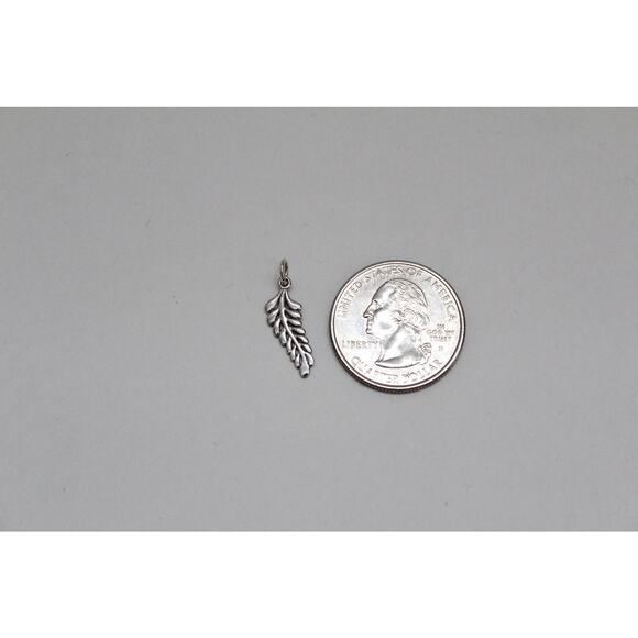 Sterling Silver Sprig Leaf Charm, Silver Sprig Leaf Pendant - Picture 4 of 8